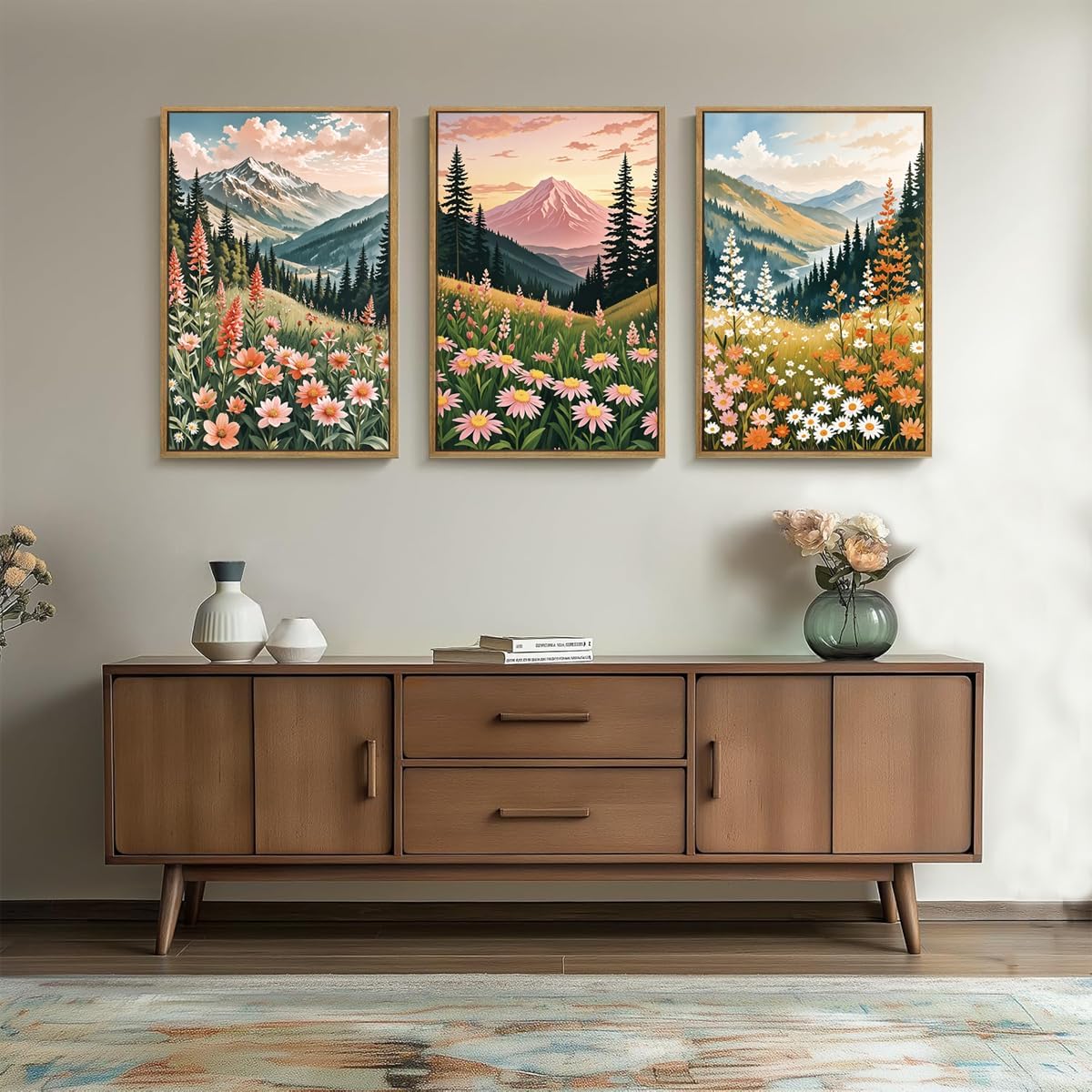 ANHUIB Jesus Wall Art 16x24 Inch Jesus Feeds The 5000 Canvas Wall Art Set of 3 Framed Christian Wall Decor Modern Abstract Art Print for Living Room Bedroom Office