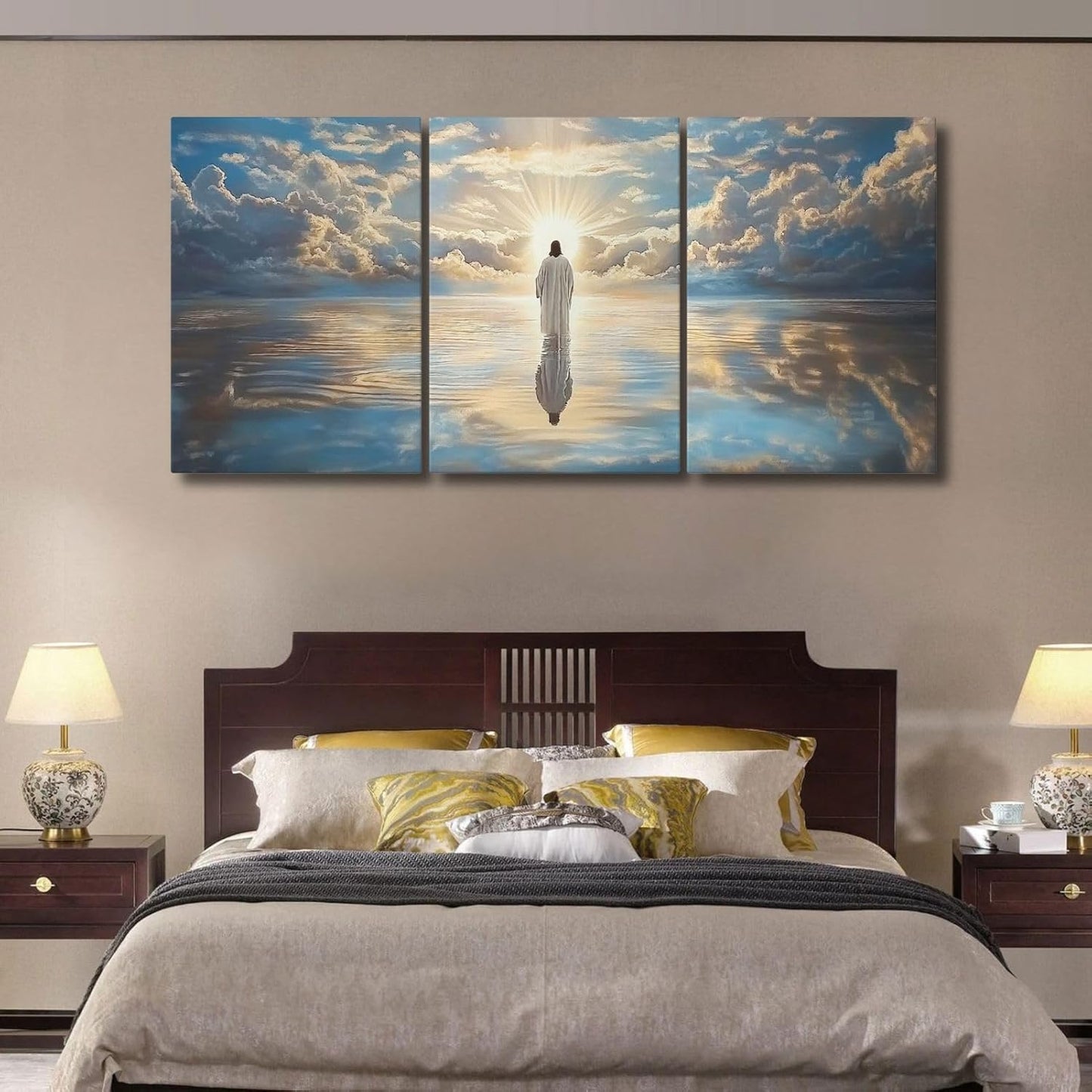 Jesus Walking on Water Canvas Wall Art, Christian Canvas Wall Art, Jesus Painting, Christian Wall Decor, Religious Pictures Wall Decor for Living Room, Bedroom, Church (16" x 24" x 3 pcs)