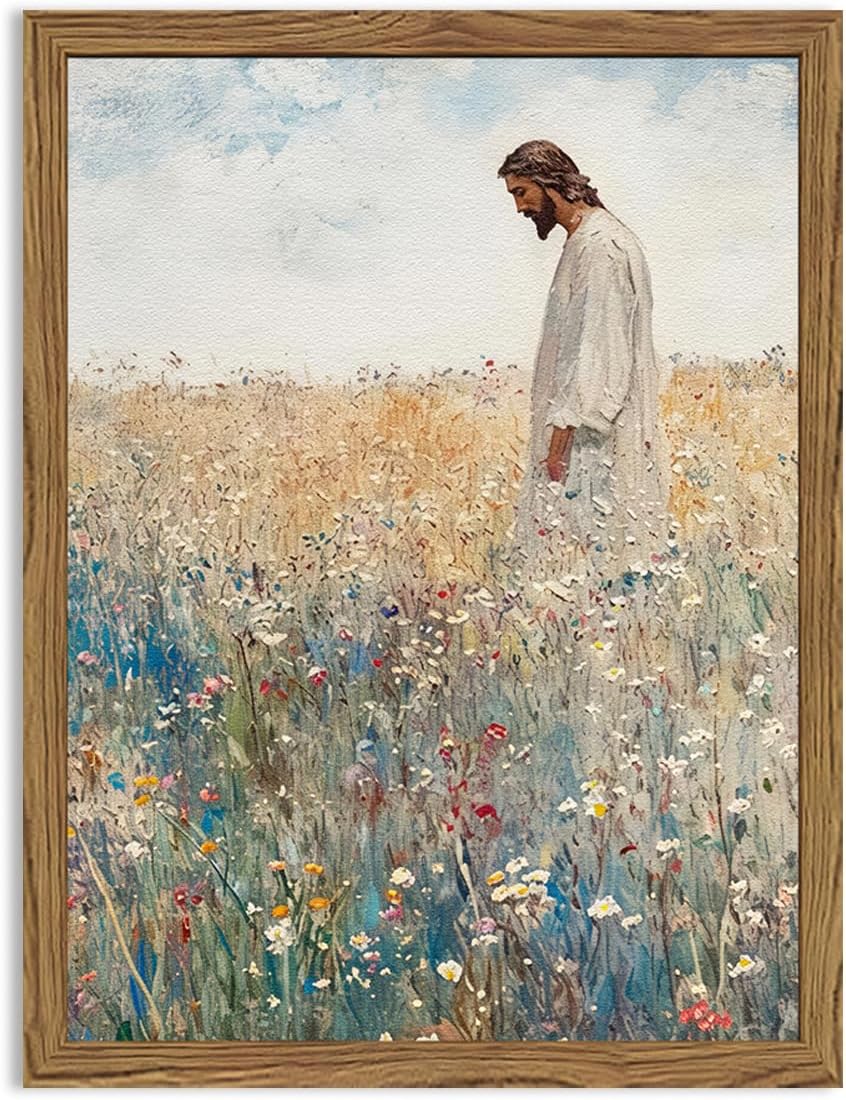 Jesus and Lamb Wall Art 3D Textured Hand Drawn Sandstone Lost Lamb Wall Decor, Jesus Leaves the 99 Sheep Christian Paintings Artwork for Living Prayer Room Bedroom 24x36 inch Wood Framed
