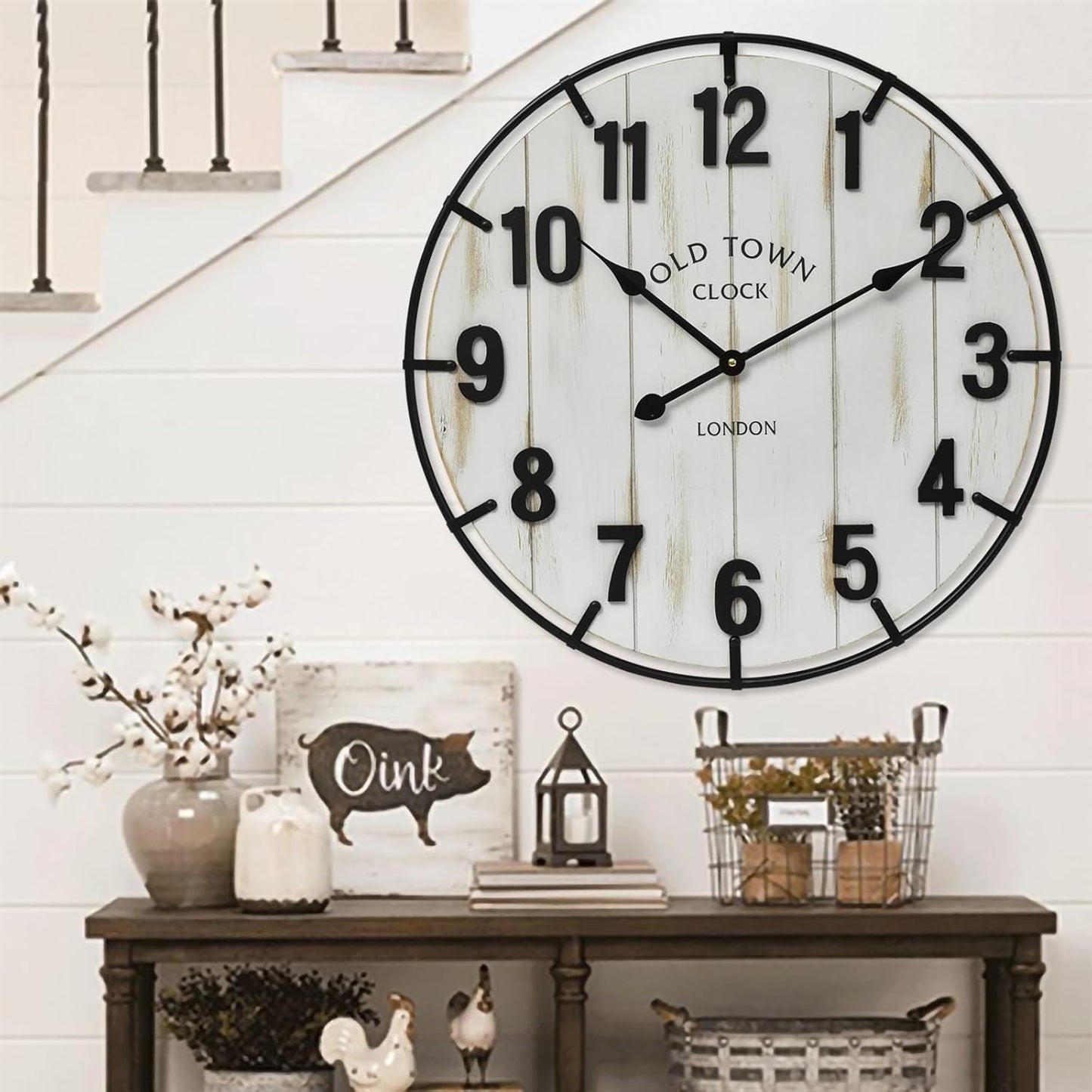 30 Inch Large Wall Clock Farmhouse Style - Brown Silent Non-Ticking Rustic Decor for Living Room, Kitchen, Bedroom
