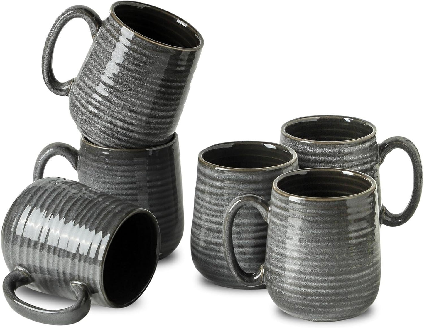 Hasense Porcelain Coffee Mugs Set of 6, 15 Ounce Large Ceramic Coffee Cups Set with Handle for Latte, Tea, Cocoa and Hot Chocolate, Sky Blue Coffee Mugs for Men and Women, Microwave Safe