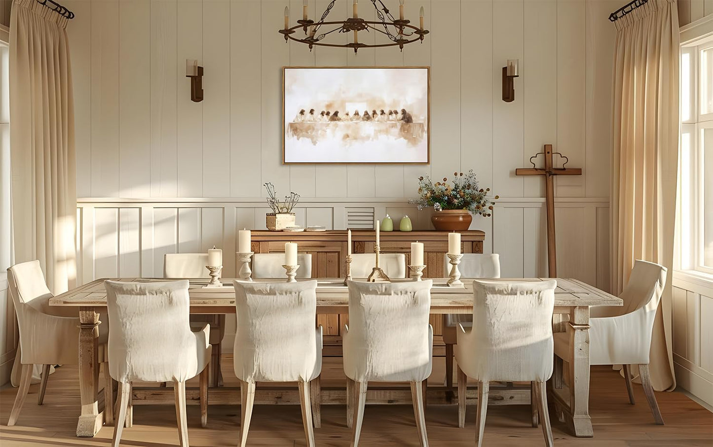 Jesus Last Supper Wall Art, Christian Wall Decor Paintings, Christ Pictures Religious Home Decor for Living Room Dining Room Church Prayer Room Bedroom 24x36 inch Floating Framed