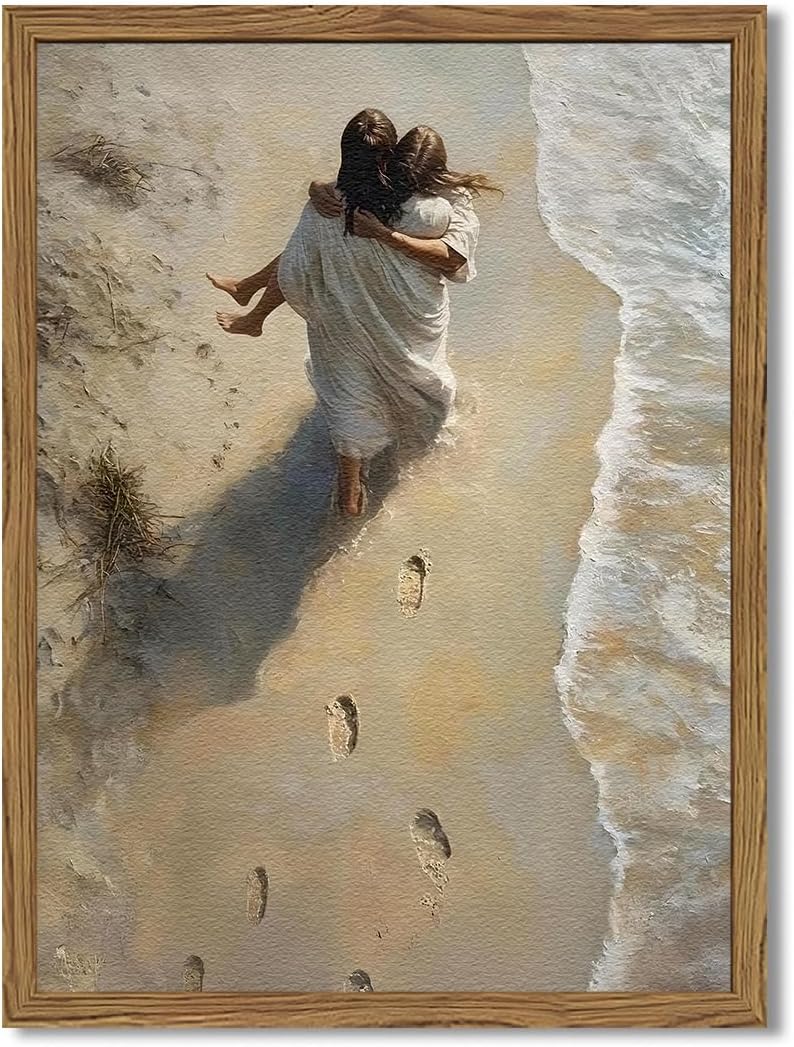 Jesus and Lamb Wall Art 3D Textured Hand Drawn Sandstone Lost Lamb Wall Decor, Jesus Leaves the 99 Sheep Christian Paintings Artwork for Living Prayer Room Bedroom 24x36 inch Wood Framed
