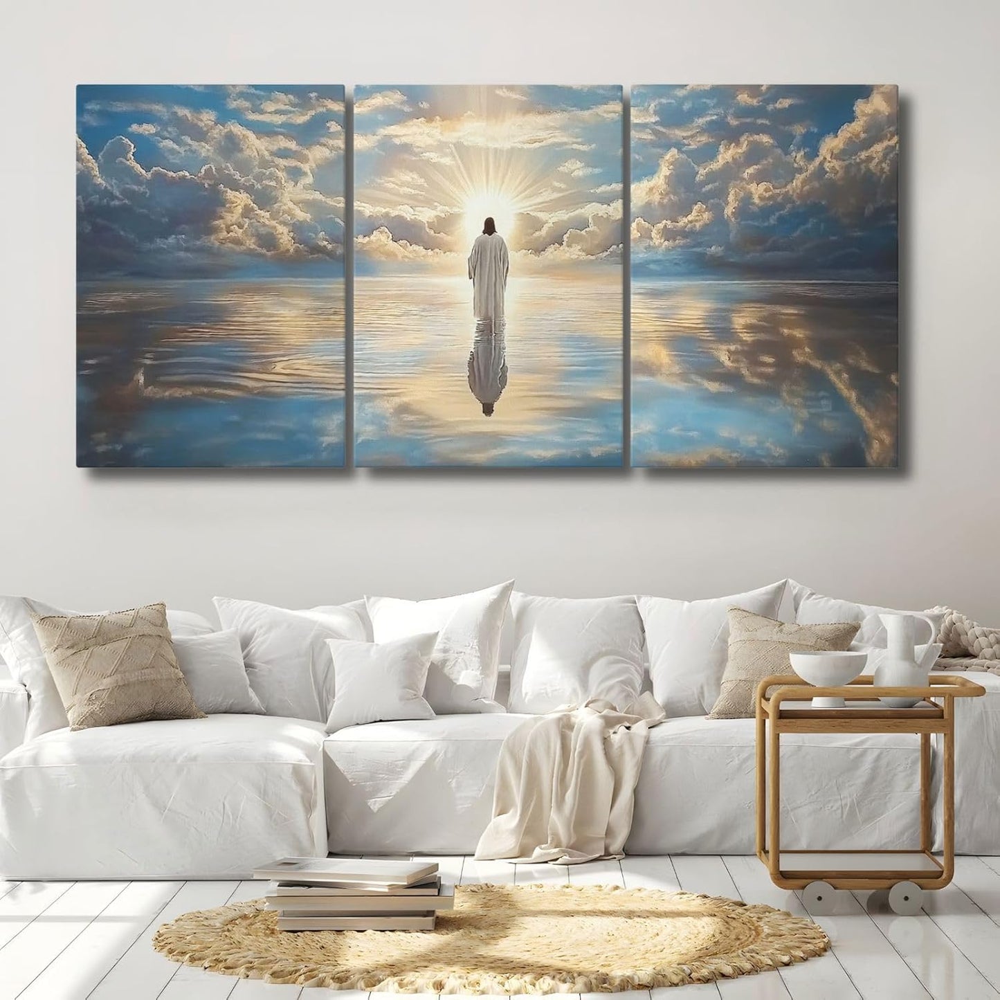 Jesus Walking on Water Canvas Wall Art, Christian Canvas Wall Art, Jesus Painting, Christian Wall Decor, Religious Pictures Wall Decor for Living Room, Bedroom, Church (16" x 24" x 3 pcs)