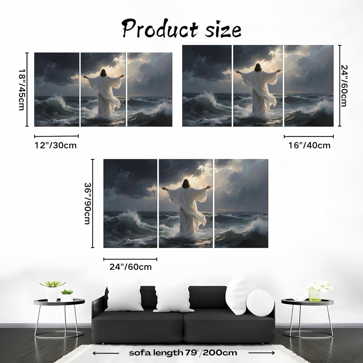 Jesus on The Sea Canvas Print, Jesus Calm Storm Canvas Wall Painting, Christian Bible Stories Painting Picture, Religious Wall Decor, Christian Wall Art, Wall Decor Living Room (16" x 24" x 3pc)