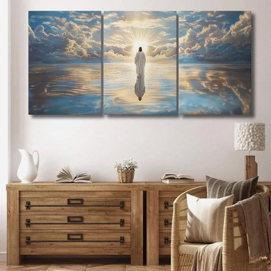 Jesus Walking on Water Canvas Wall Art, Christian Canvas Wall Art, Jesus Painting, Christian Wall Decor, Religious Pictures Wall Decor for Living Room, Bedroom, Church (16" x 24" x 3 pcs)