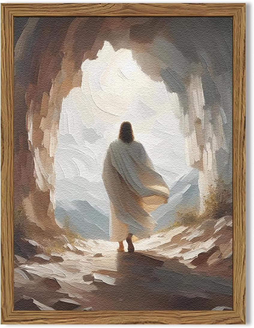 Jesus and Lamb Wall Art 3D Textured Hand Drawn Sandstone Lost Lamb Wall Decor, Jesus Leaves the 99 Sheep Christian Paintings Artwork for Living Prayer Room Bedroom 24x36 inch Wood Framed