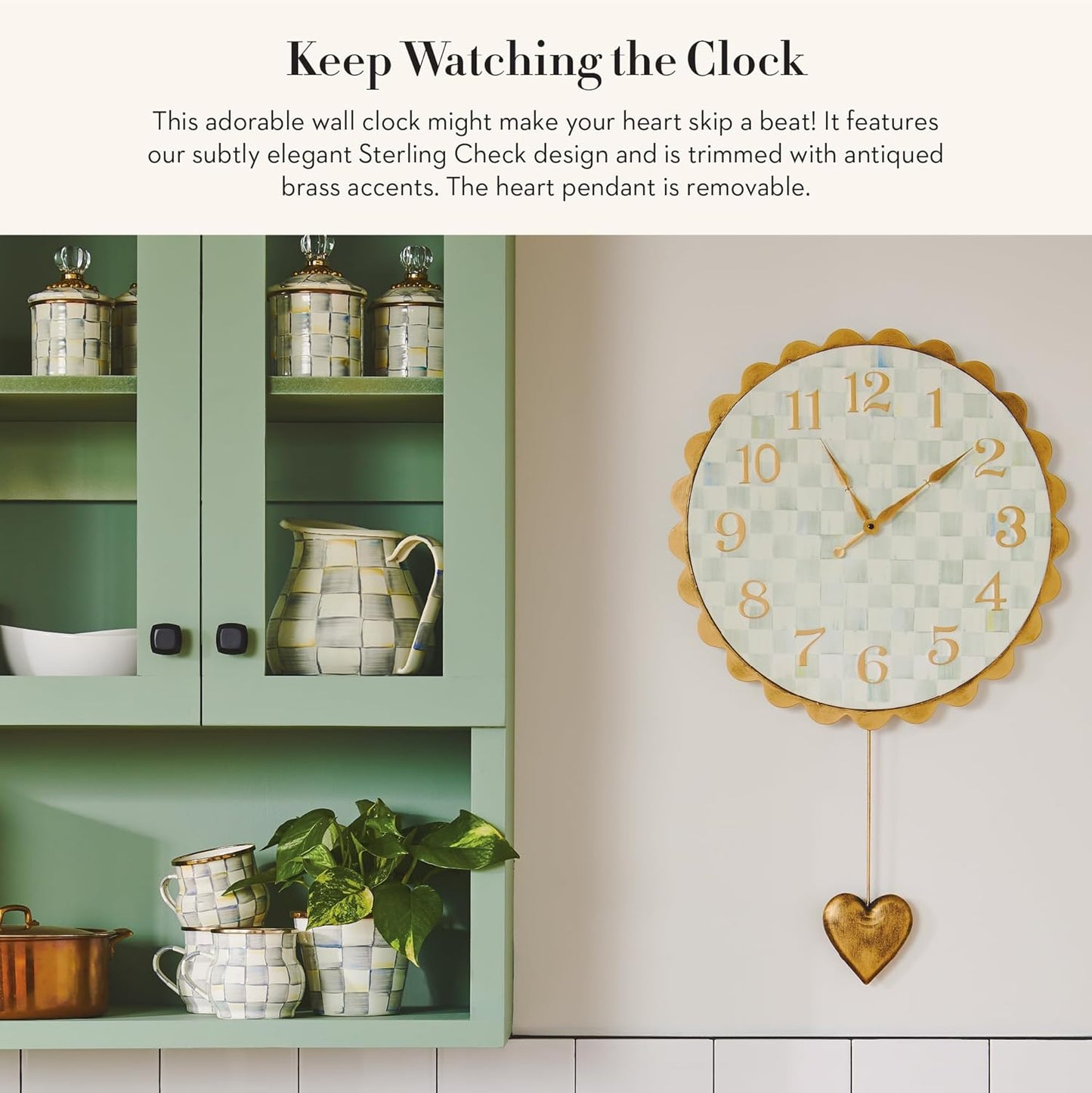 MACKENZIE-CHILDS Sterling Check Heart Pendant Wall Clock
