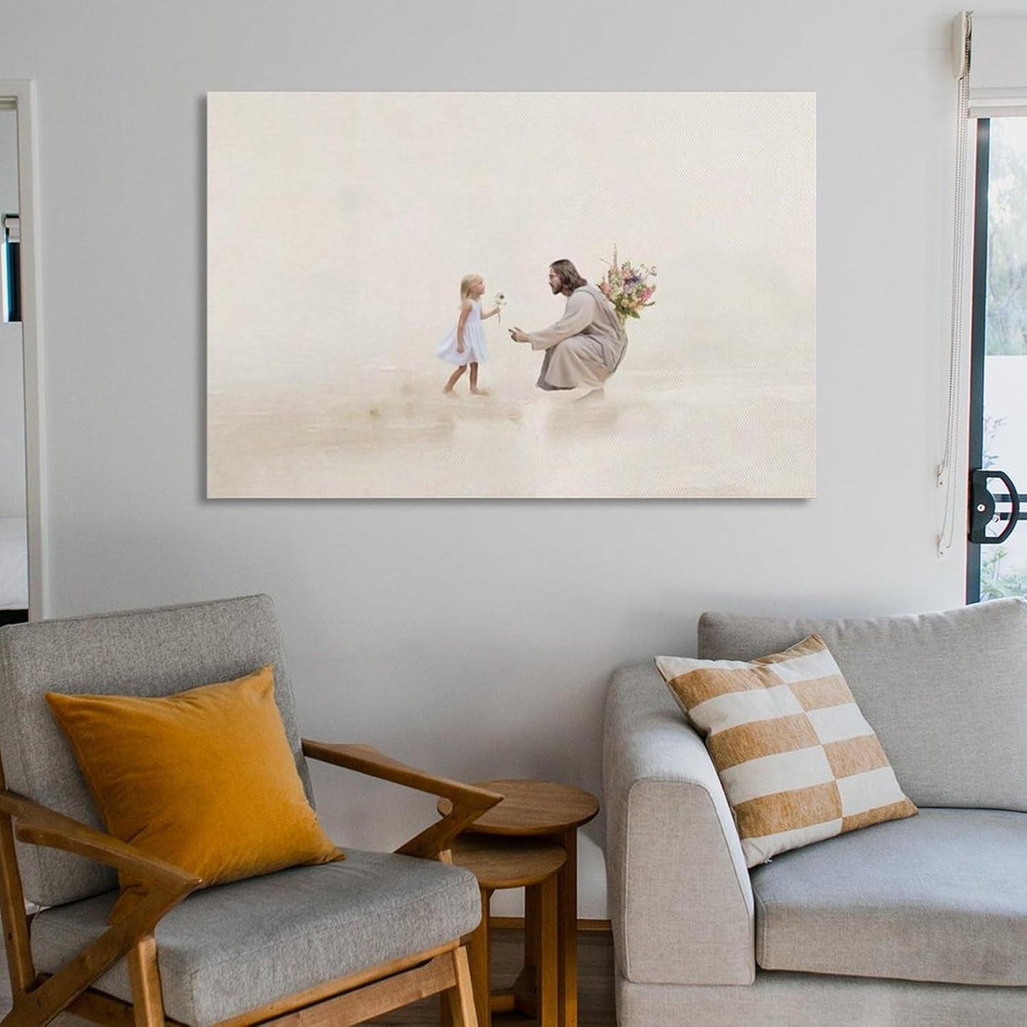Jesus Christ Mural - Jesus And Blonde Girl - Jesus Art Minimalist Bible Canvas Painting Christian Painting Jesus God Gift Poster Picture Living Room Bedroom Decoration 16x24inch(40x60cm)