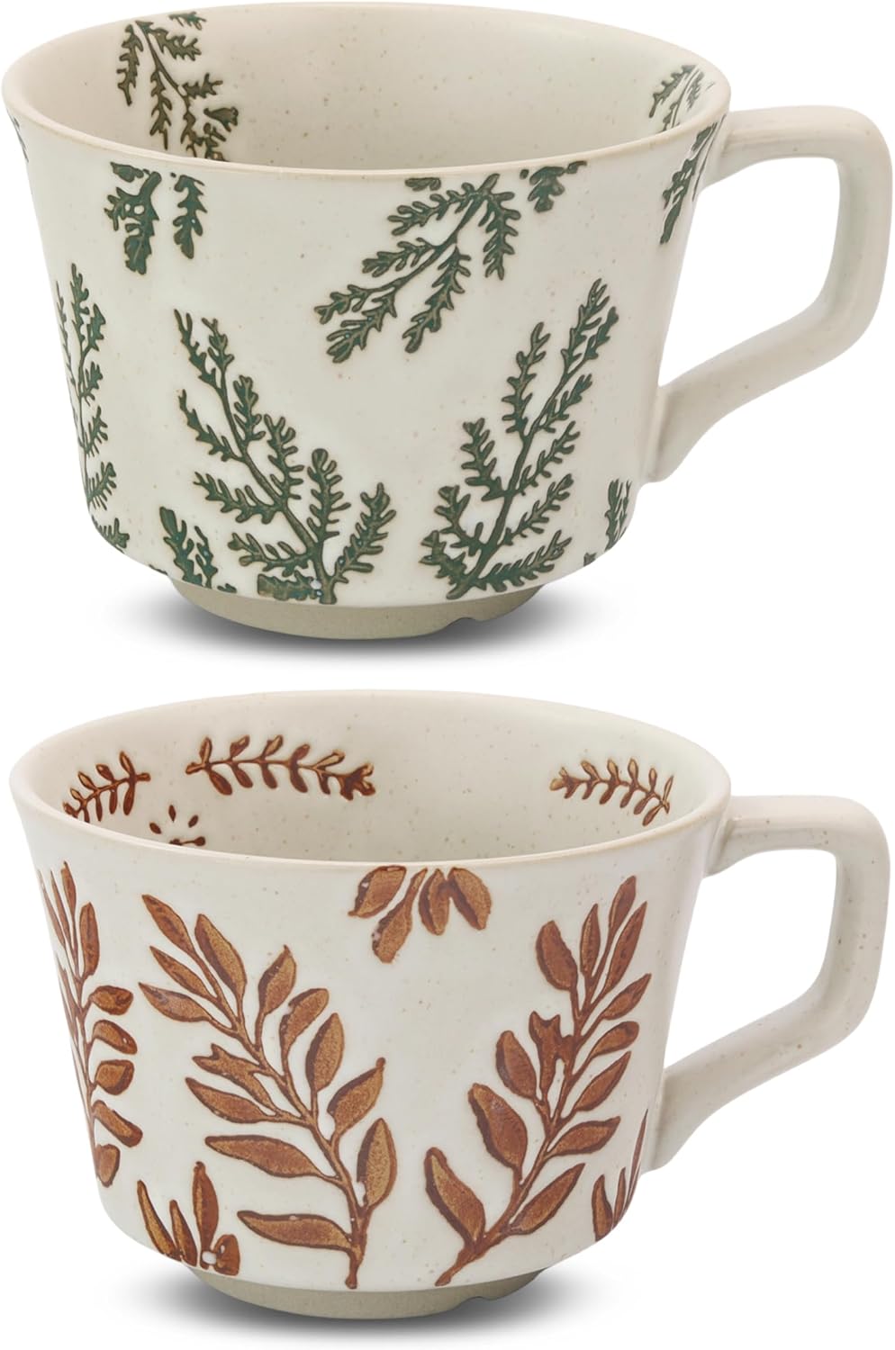 Ceramic Coffee Mug, 12 oz Novelty Unique Teacup with Large Handle, Stoneware Cup for Tea Mocha Latte Cappuccino Espresso (Set of 4, Butterfly Grass Ivy and Leaf)
