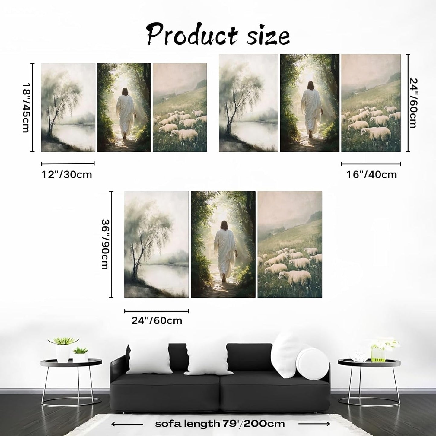 HOASDFO Jesus and Lamb Canvas Wall Prints, Jesus Canvas Wall Art, Christ Painting Decor, Christian Religious Poster Picture, Religious Spirit Artwork for Church Living Room (24" x 36" x 3pc)