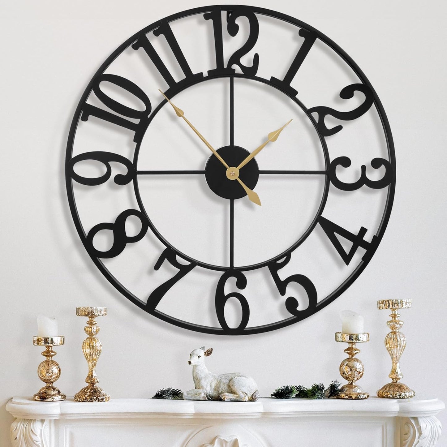 LEIKE 40 Inch Extra Large Wall Clock, Decorative Oversized Arabic Numerals Battery Operated Black Metal Wall Clocks for Living Room,Kitchen,Office, Farmhouse,Entrance Decor