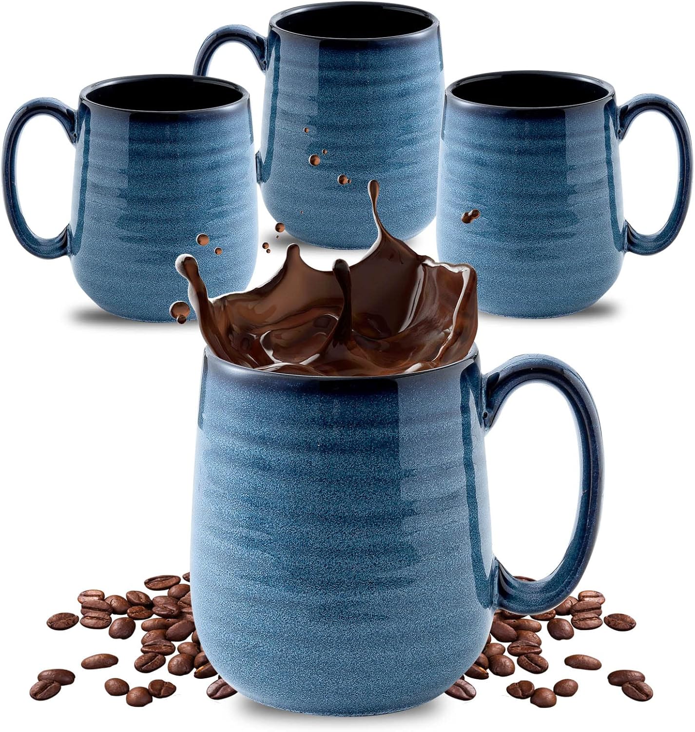 Hasense Porcelain Coffee Mugs Set of 6, 15 Ounce Large Ceramic Coffee Cups Set with Handle for Latte, Tea, Cocoa and Hot Chocolate, Sky Blue Coffee Mugs for Men and Women, Microwave Safe