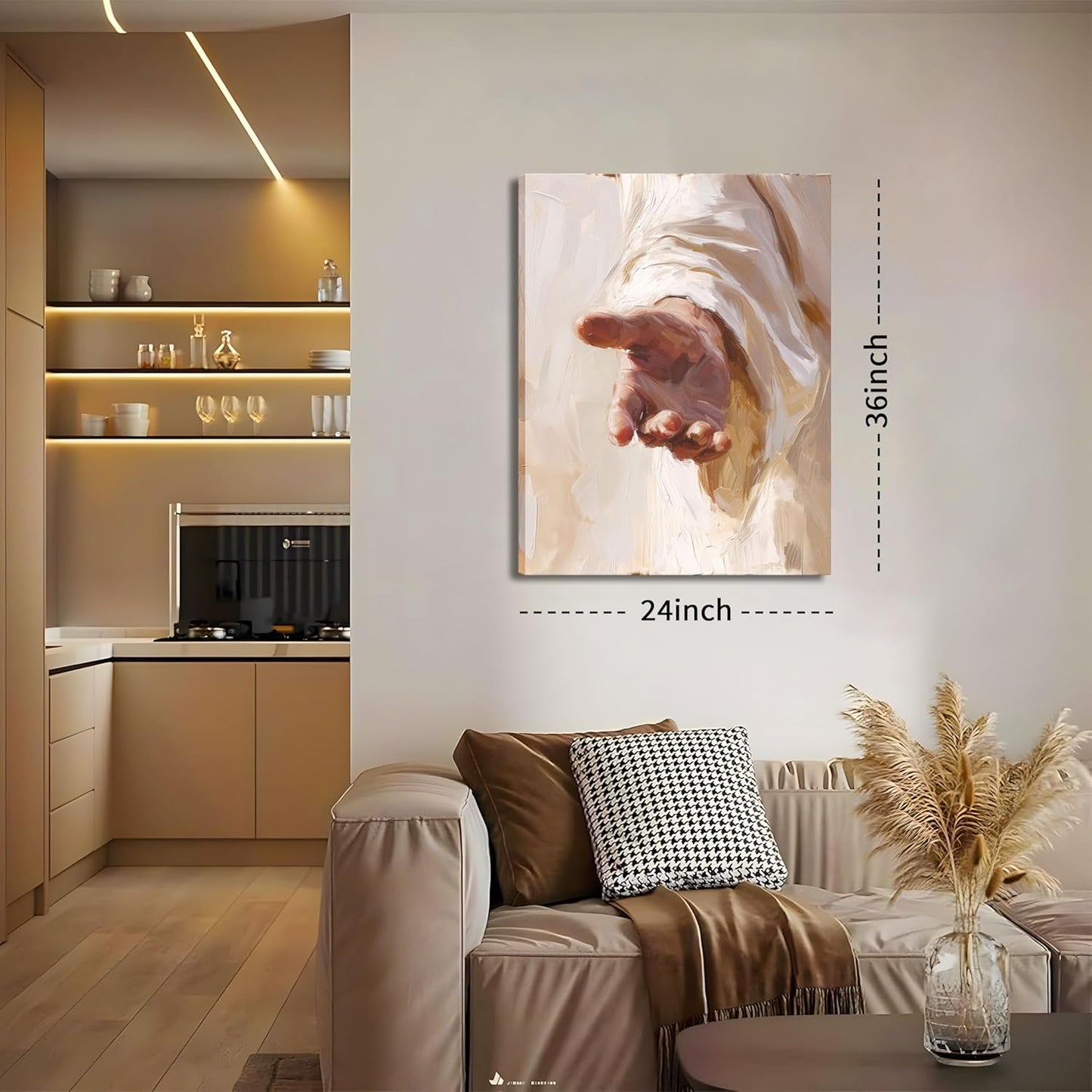 Framed Jesus Canvas Wall Art, Christian The Hand of God Wall Decor Painting, Religion Bible Pictures Posters Prints for Church Prayer Room Living Room Home Decor 24x36 In