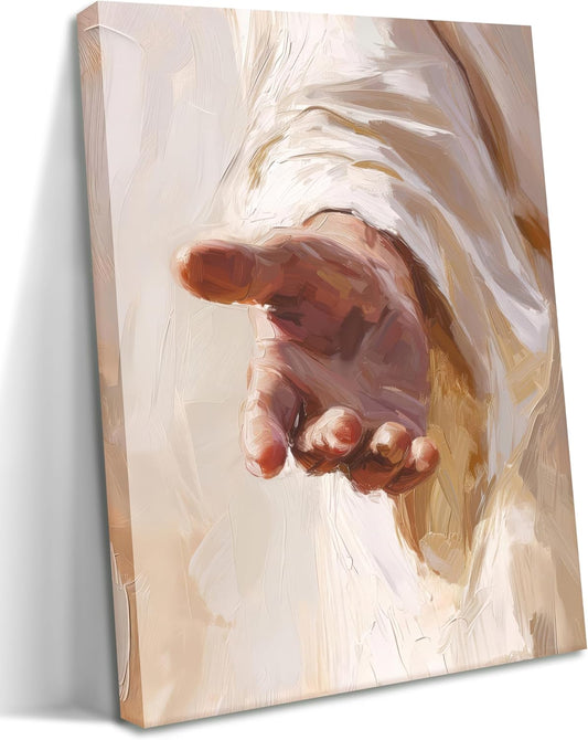 Framed Jesus Canvas Wall Art, Christian The Hand of God Wall Decor Painting, Religion Bible Pictures Posters Prints for Church Prayer Room Living Room Home Decor 24x36 In