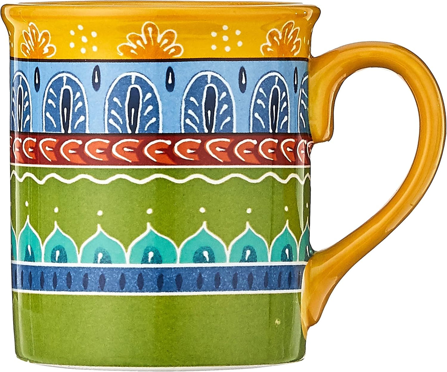 Valencia Mugs Set of 4 – 16 oz Colorful Ceramic Coffee Cups with Bold Multicolor Patterns, Microwave & Dishwasher Safe, Boho Kitchen Drinkware for Tea, Cocoa & More