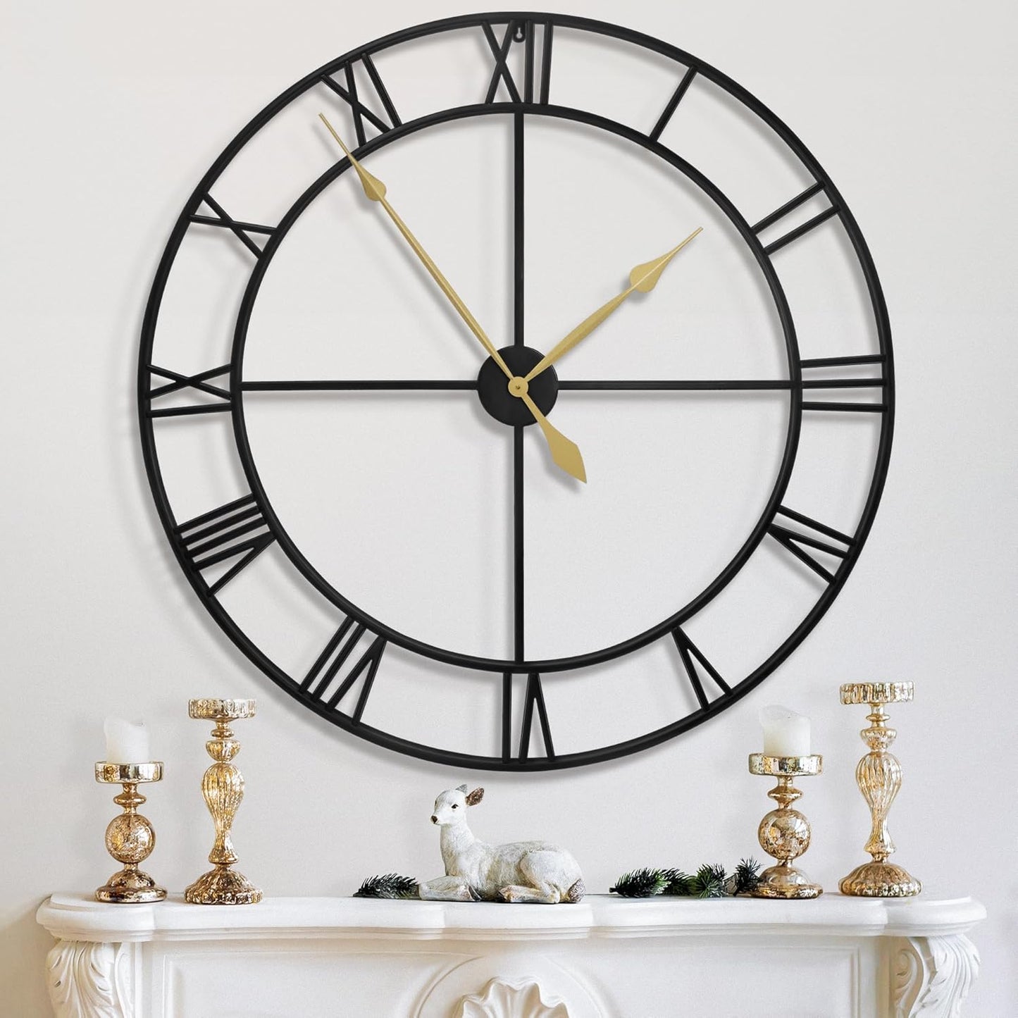 LEIKE 40 Inch Extra Large Wall Clock, Decorative Oversized Arabic Numerals Battery Operated Black Metal Wall Clocks for Living Room,Kitchen,Office, Farmhouse,Entrance Decor