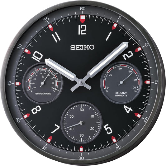 SEIKO Shelby Non Ticking Wall Clock, Black, 13 Inch