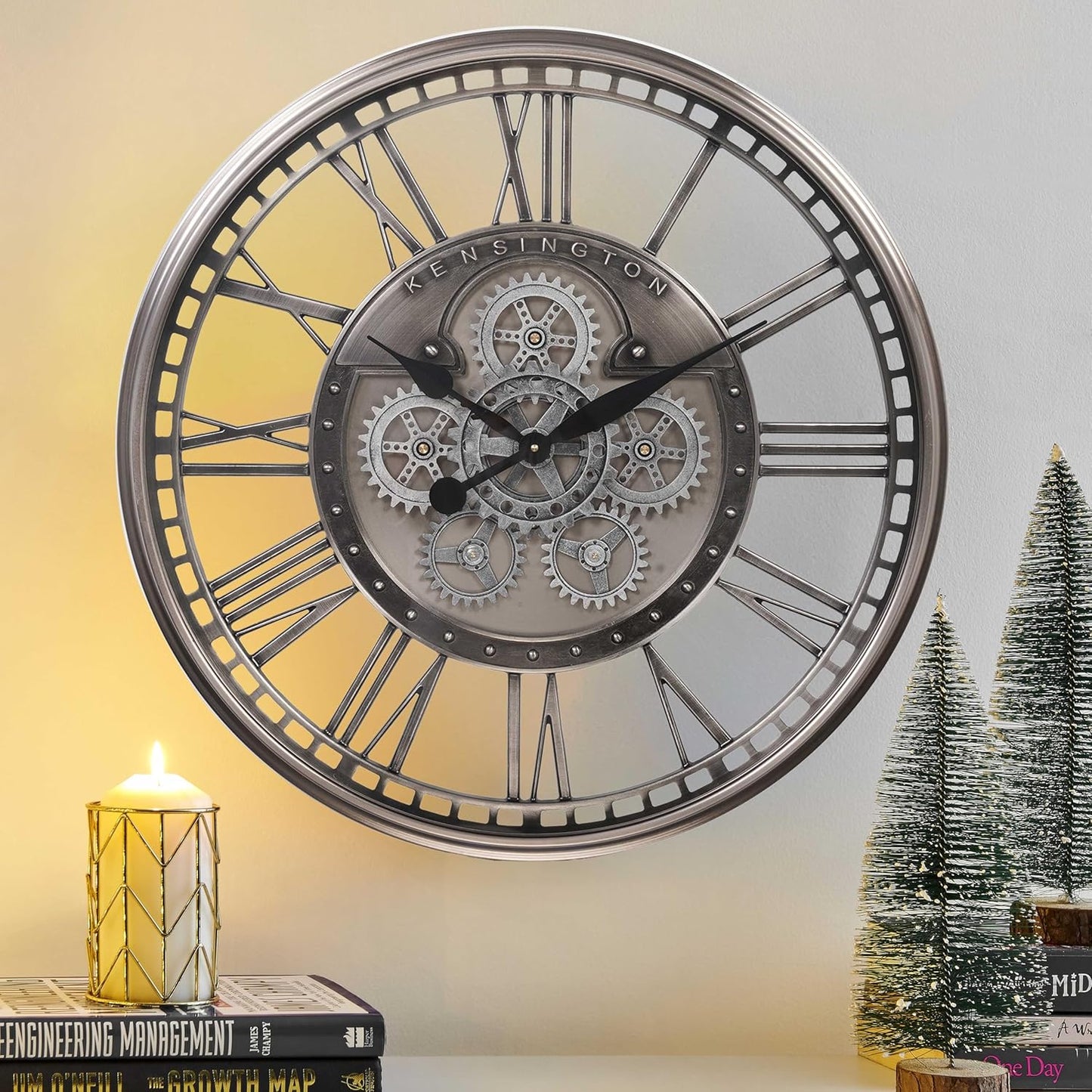 CLXEAST 21 Inch Moving Gear Wall Clock for Modern Farmhouse Living Room Decor,Large Industrial Steampunk Wall Clock for Home Office,Metal Copper Finished,House Warming Gifts New Home